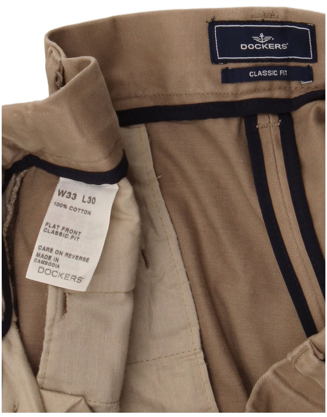 DOCKERS Mens Straight Classic Fit Chino Trousers W33 L30 Beige Cotton