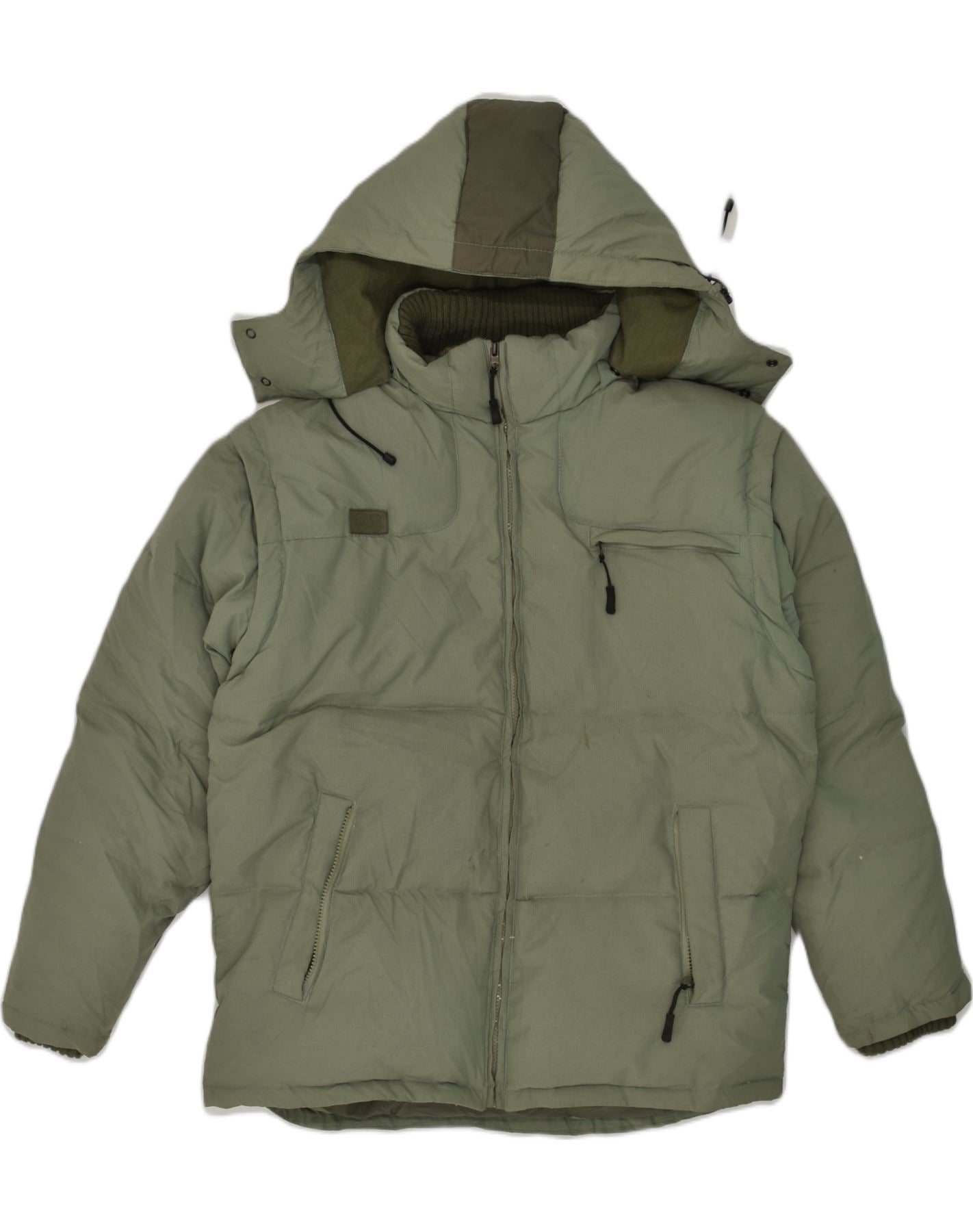 FILA Mens Hooded Padded Jacket UK 40 Large Khaki Vintage Second Hand Clothing Online Messina Hembry