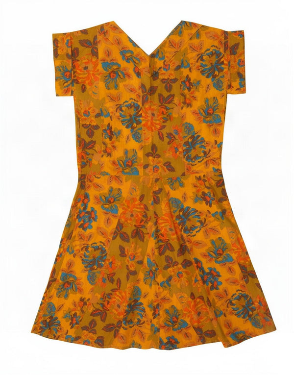 Vintage Womens A-Line Dress UK 16 Large Yellow Floral