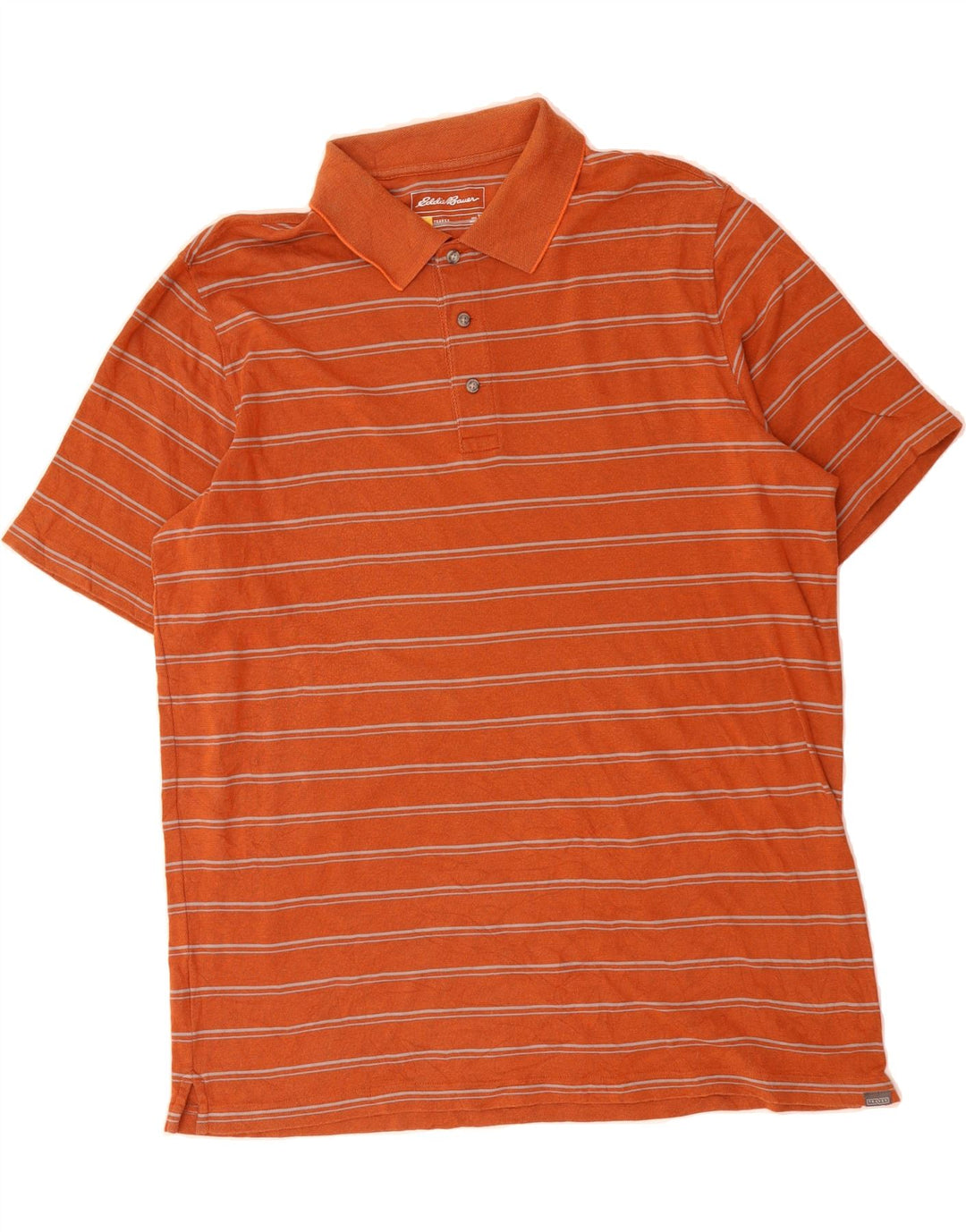 EDDIE BAUER Mens Polo Shirt Large Orange Striped Cotton Vintage Eddie Bauer and Second-Hand Eddie Bauer from Messina Hembry 