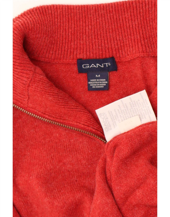 Gant Mens Zip Neck Jumper Sweater Medium Red Lambswool