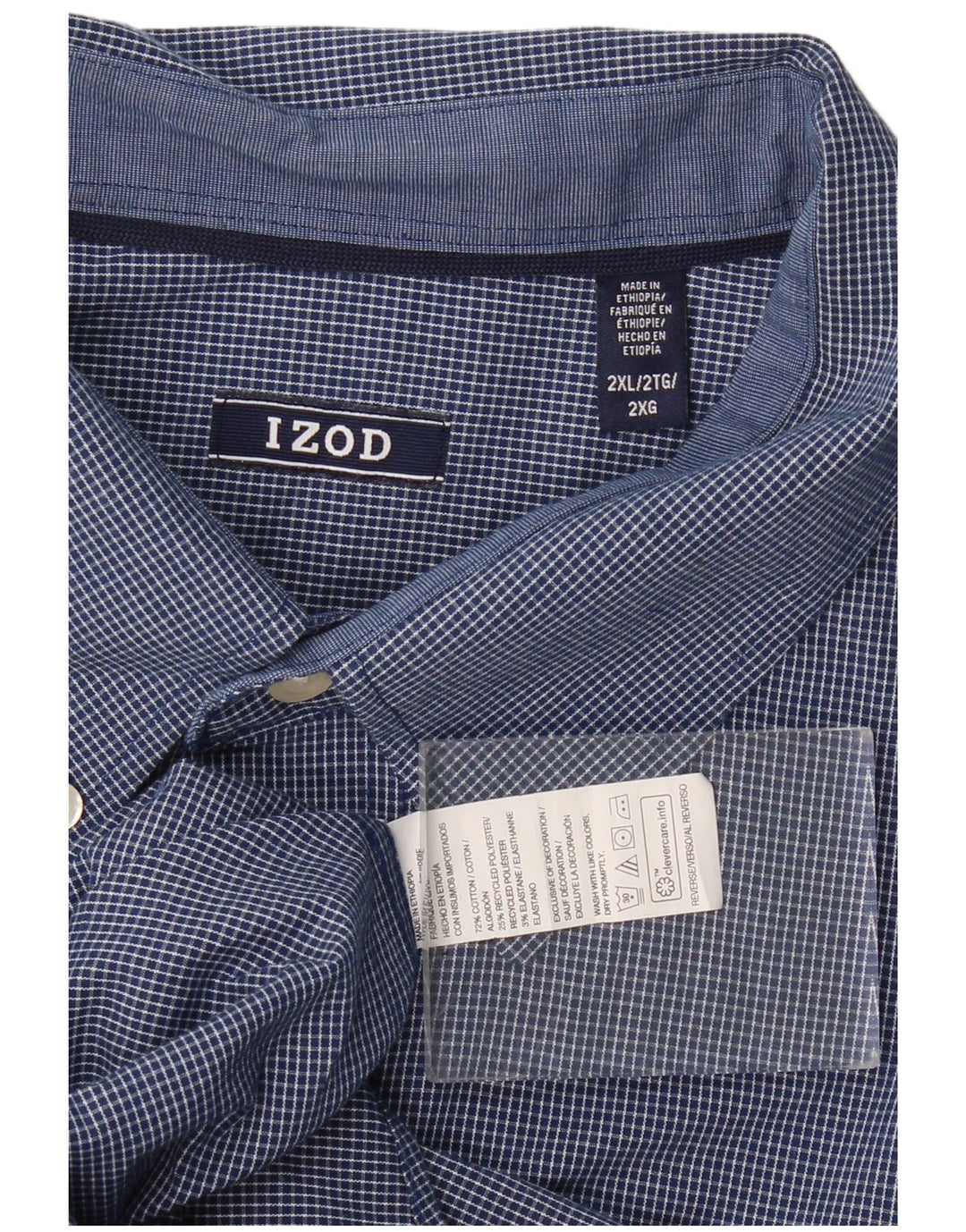 Izod Mens Loose Fit Shirt 2XL Blue Check Cotton Classic