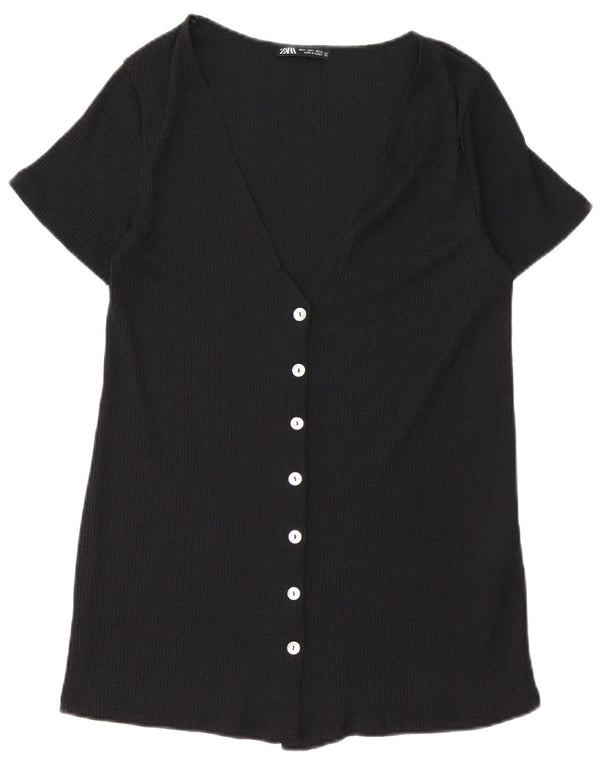 Zara Womens Short Sleeve Shirt Blouse UK 10 Small Black Viscose