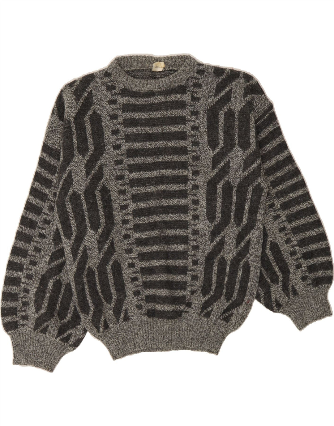 VINTAGE Womens Crew Neck Jumper Sweater UK 14 Medium Grey Geometric Vintage Vintage and Second-Hand Vintage from Messina Hembry 