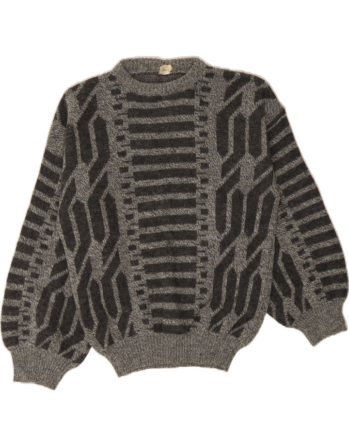 VINTAGE Womens Crew Neck Jumper Sweater UK 14 Medium Grey Geometric Vintage Vintage and Second-Hand Vintage from Messina Hembry 