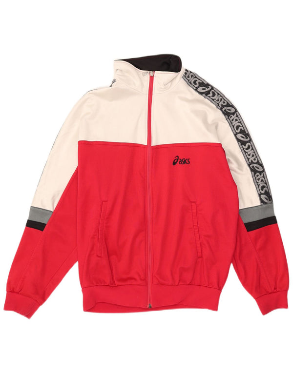 Asics Mens Graphic Tracksuit Top Jacket IT 48 Medium Red Colourblock Nylon