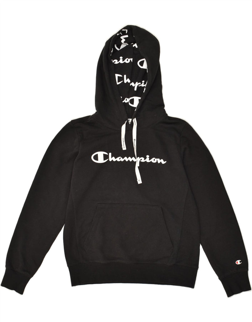 CHAMPION Womens Graphic Hoodie Jumper UK 10 Small Black | Vintage Champion | Thrift | Second-Hand Champion | Used Clothing | Messina Hembry 