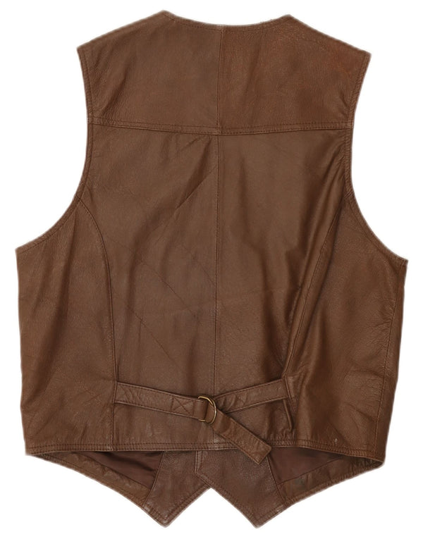 John F Gee Mens Leather Waistcoat EU 44/46 XS Brown Leather