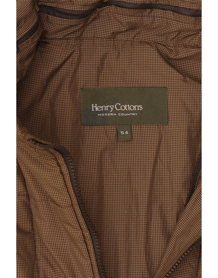 Henry Cottons Mens Hooded Padded Gilet IT 54 2XL Brown Gingham Polyester