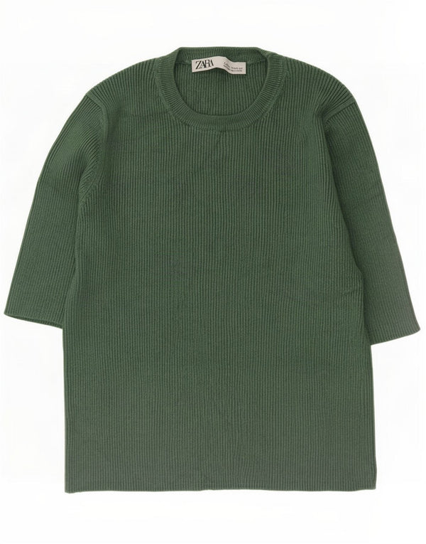 Zara Womens T-Shirt Top UK 12 Medium Green Viscose