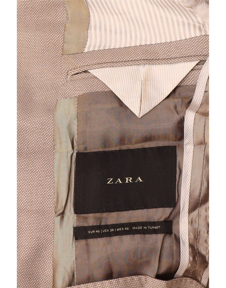 Zara Mens 2 Button Blazer Jacket EU 46 Small Beige Polyester