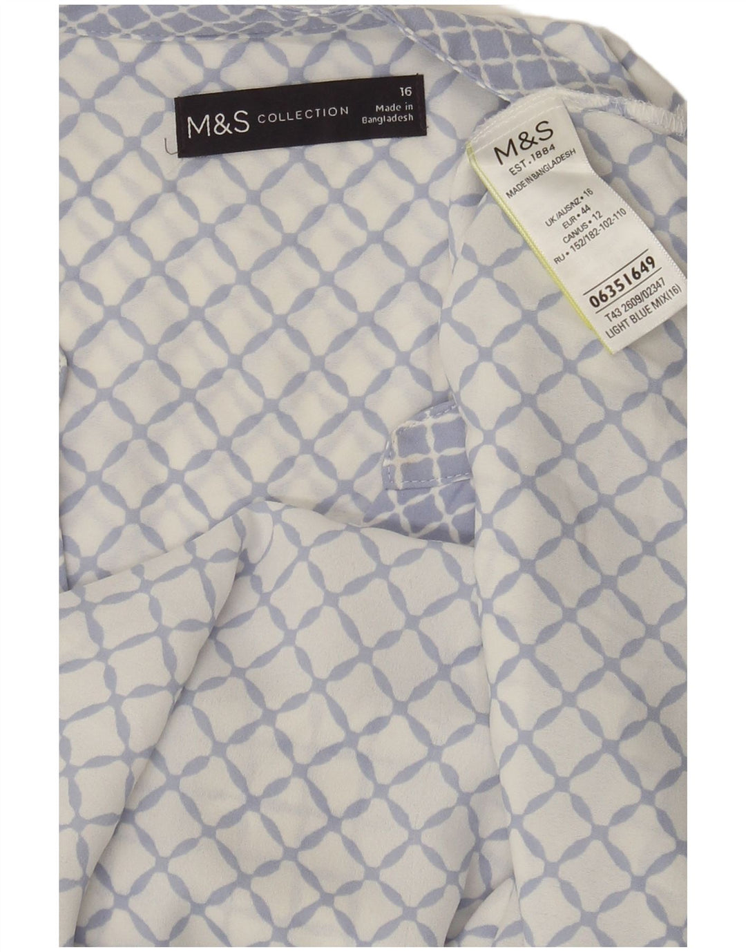 Marks & Spencer Womens Sleeveless Blouse Top UK 16 Large Blue Geometric