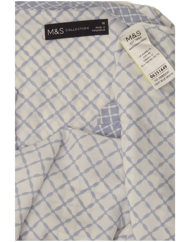 Marks & Spencer Womens Sleeveless Blouse Top UK 16 Large Blue Geometric