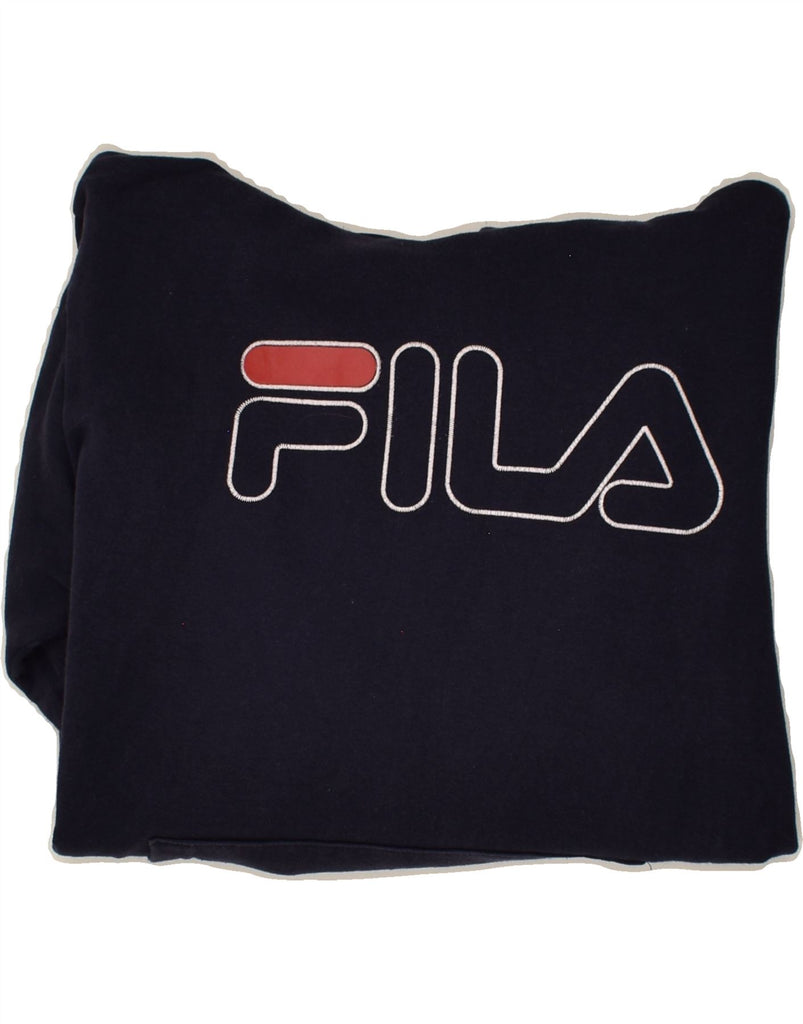 FILA Mens Graphic Hoodie Jumper Medium Navy Blue Cotton | Vintage Fila | Thrift | Second-Hand Fila | Used Clothing | Messina Hembry 