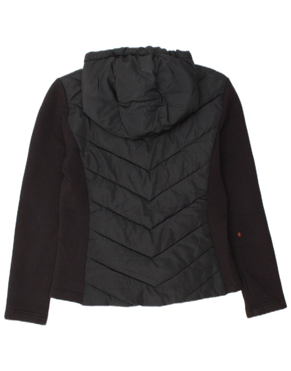 Zara Womens Hooded Padded Jacket UK 12 Medium Black Colourblock Viscose