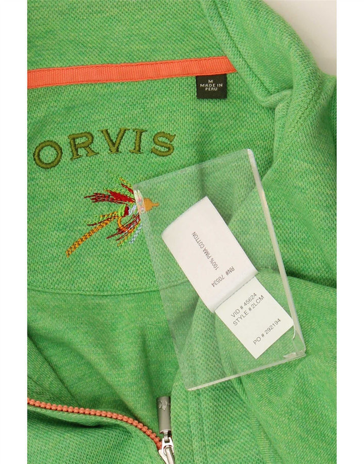 Orvis Mens Zip Neck Jumper Sweater Medium Green Cotton