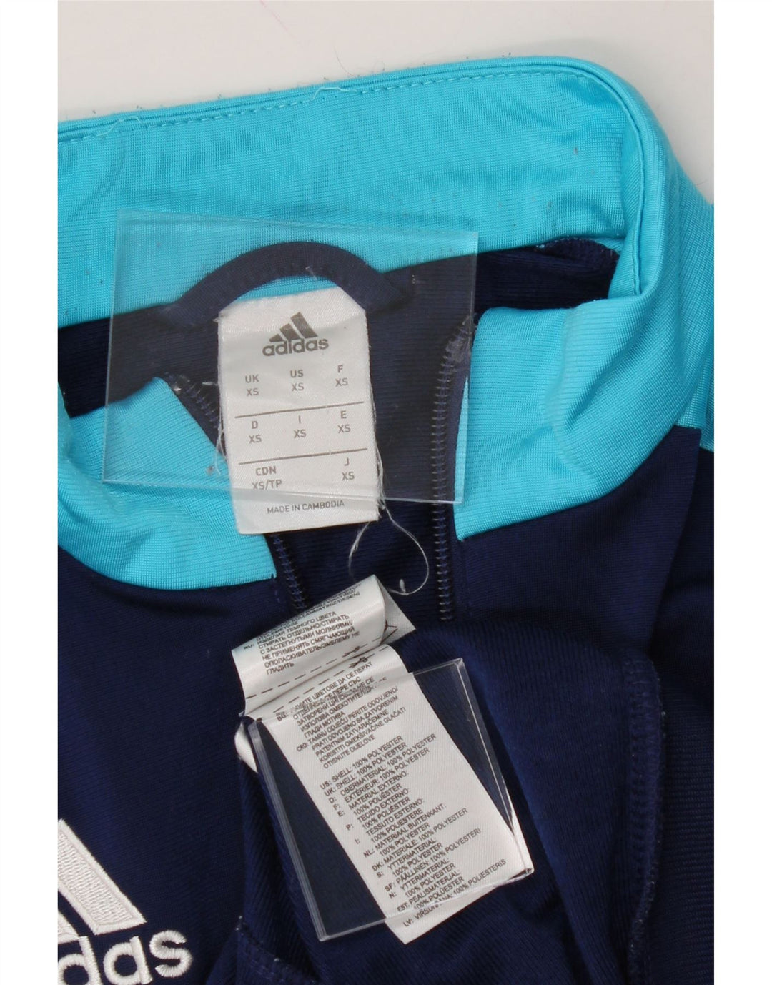 ADIDAS Mens Tracksuit Top Jacket XS Navy Blue Colourblock Polyester Vintage Adidas and Second-Hand Adidas from Messina Hembry 