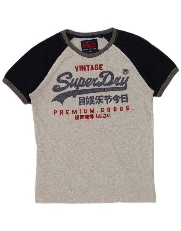 Superdry Mens Graphic T-Shirt Top Small Grey Colourblock Cotton
