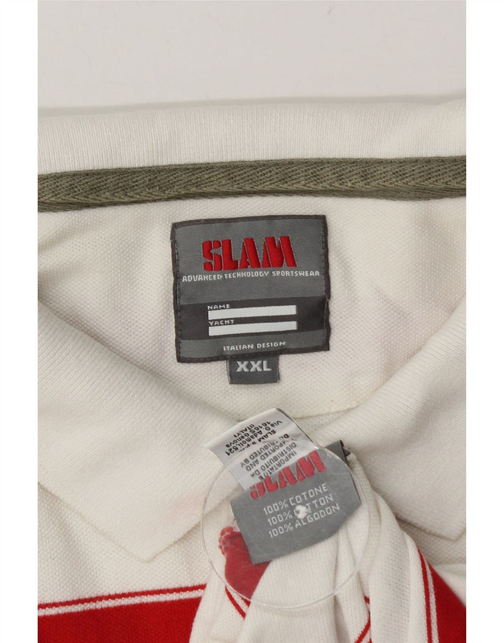 Slam Mens Polo Shirt 2XL White Striped Cotton