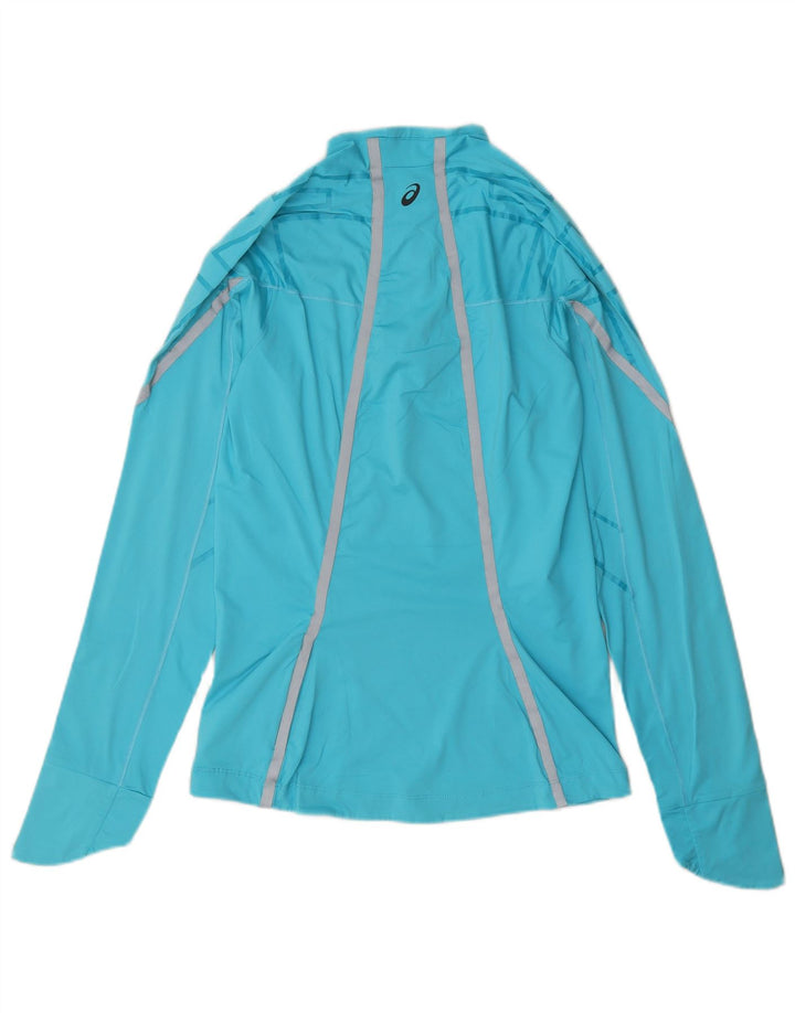 Asics Womens Zip Neck Pullover Tracksuit Top UK 12 Medium Blue Geometric