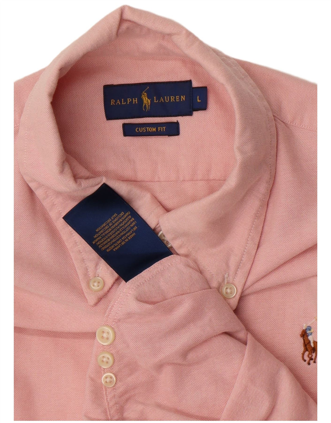 Ralph Lauren Mens Custom Fit Shirt Large Pink Cotton