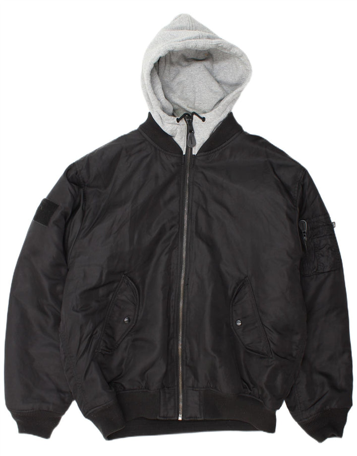 BRANDIT Mens Hooded Bomber Jacket UK 46 3XL Black Nylon