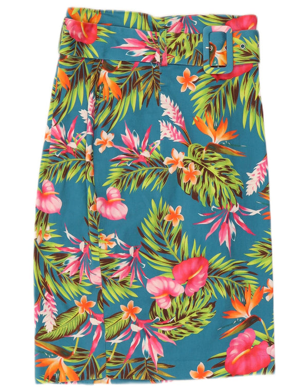Guess Womens High Waist Straight Skirt UK 12 Medium W26  Blue Floral Cotton
