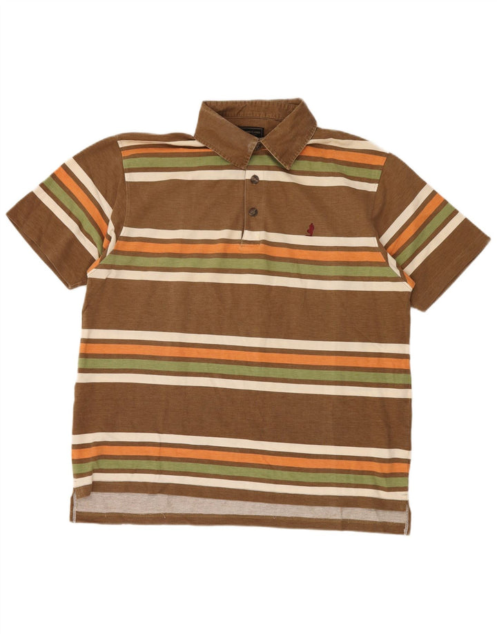 MARLBORO CLASSICS Mens Polo Shirt XL Brown Striped Cotton