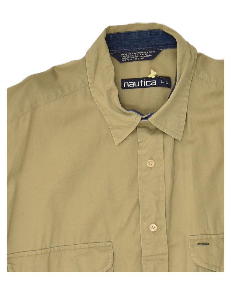 NAUTICA Mens Short Sleeve Shirt Large Beige Cotton | Vintage Nautica | Thrift | Second-Hand Nautica | Used Clothing | Messina Hembry 