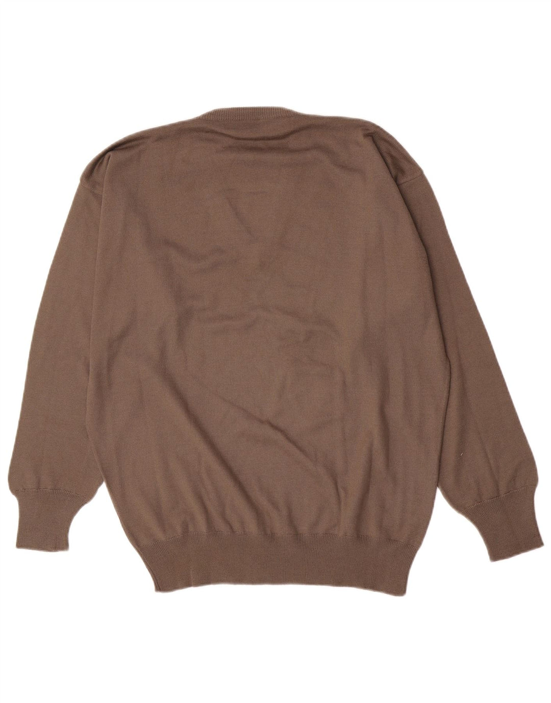Trussardi Mens V-Neck Jumper Sweater Large Brown Virgin Wool