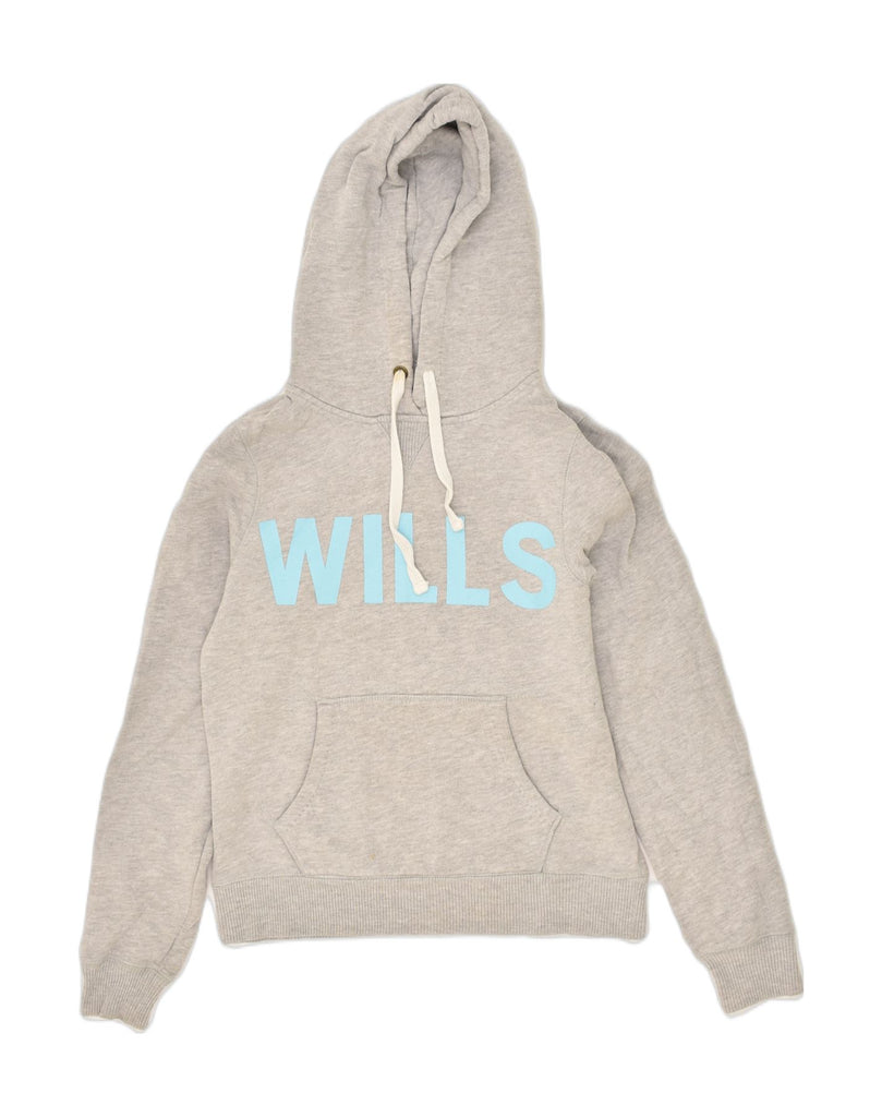 JACK WILLS Womens Graphic Hoodie Jumper UK 10 Small Grey Cotton | Vintage Jack Wills | Thrift | Second-Hand Jack Wills | Used Clothing | Messina Hembry 