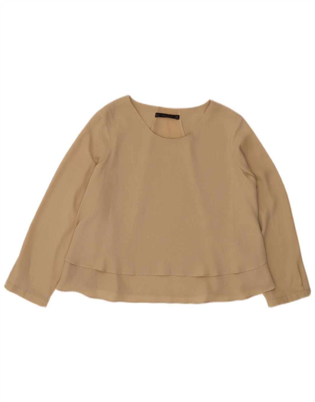 Zara Womens Long Sleeve Blouse Top UK 14 Medium Beige Polyester