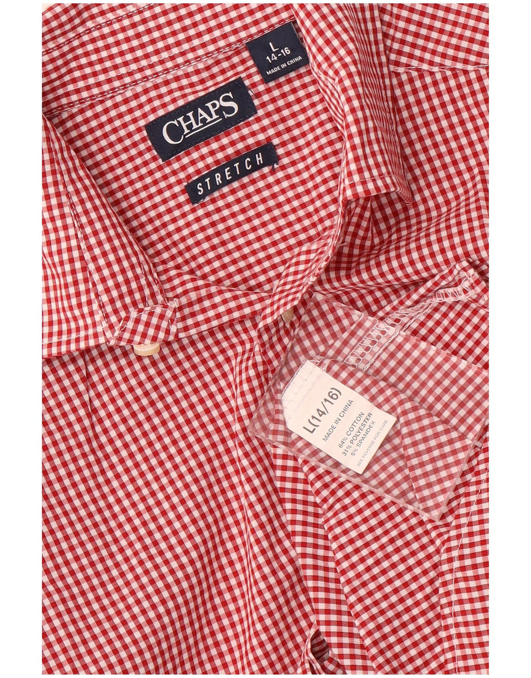 Chaps Boys Stretch Shirt 12-13 Years Large Red Gingham Cotton