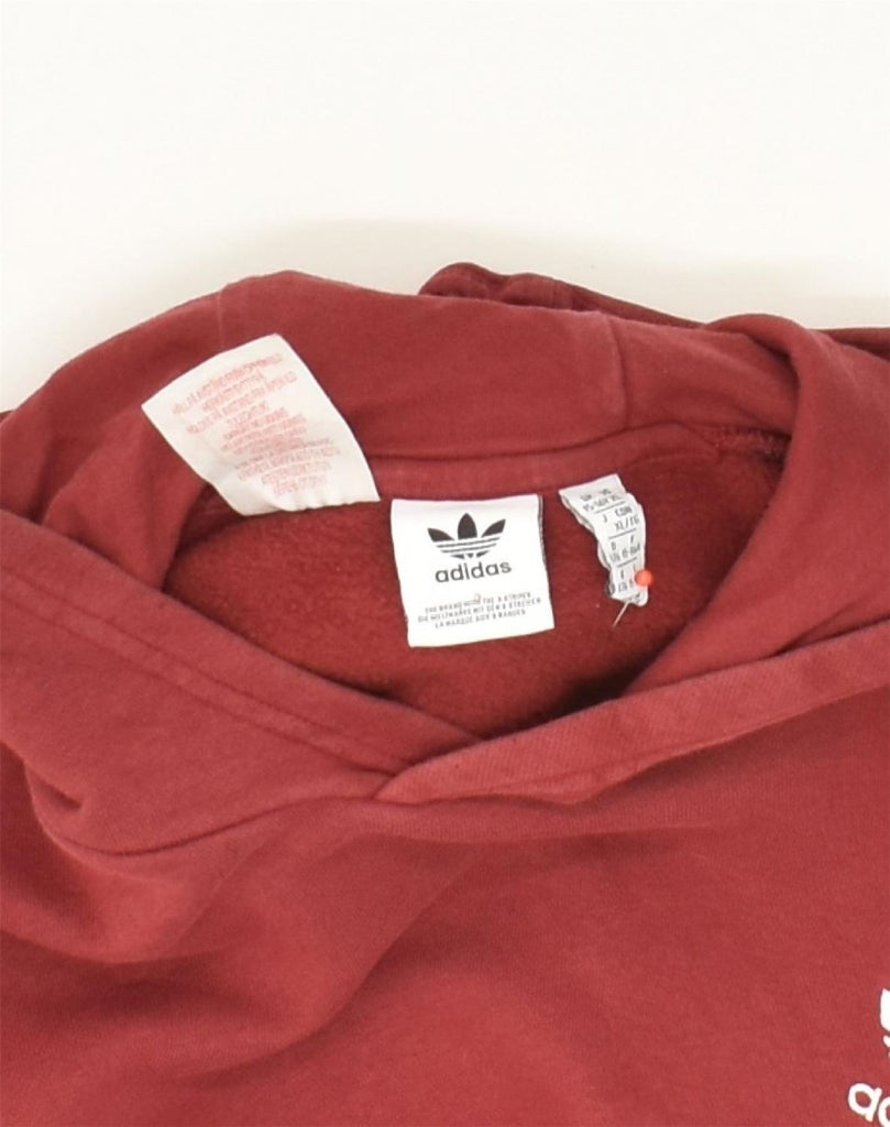 ADIDAS Boys Hoodie Jumper 15-16 Years Maroon Colourblock Cotton | Vintage Adidas | Thrift | Second-Hand Adidas | Used Clothing | Messina Hembry 