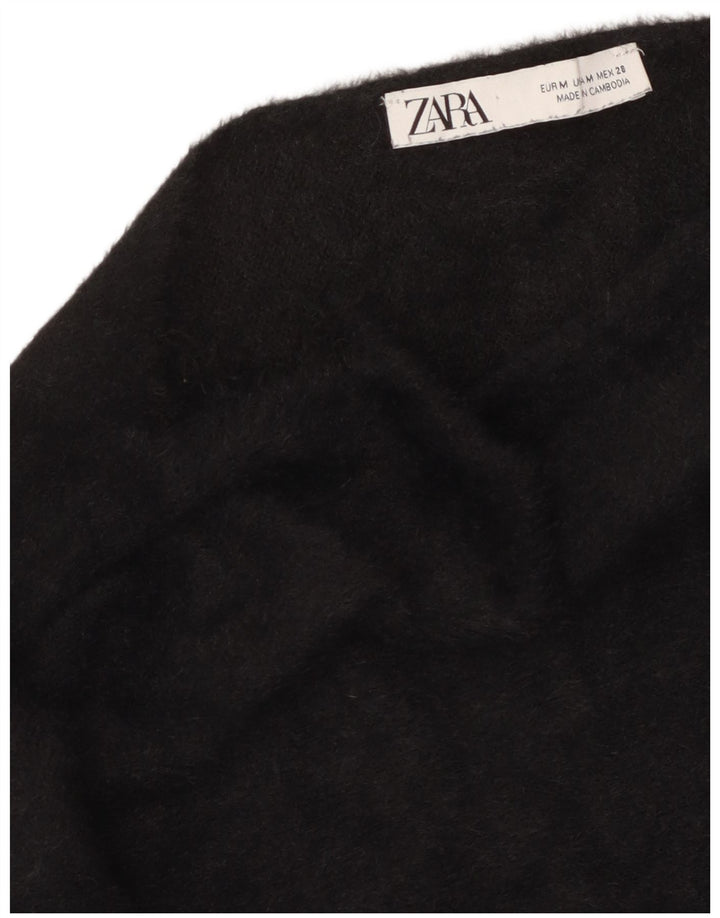 Zara Womens Crop Top Long Sleeve UK 14 Medium Black