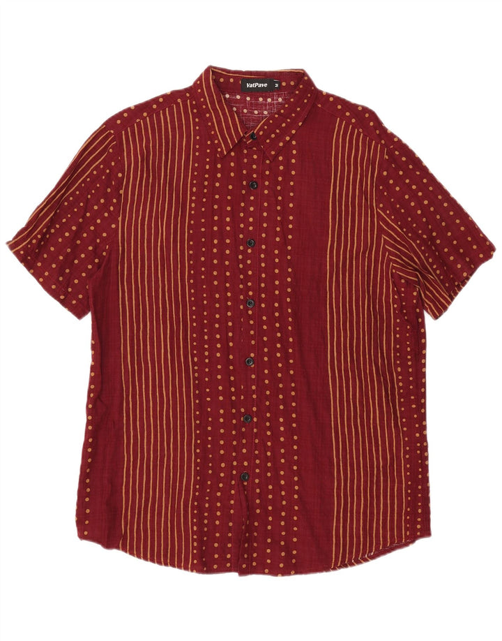 Vatpave Mens Short Sleeve Shirt Medium Burgundy Geometric Cotton