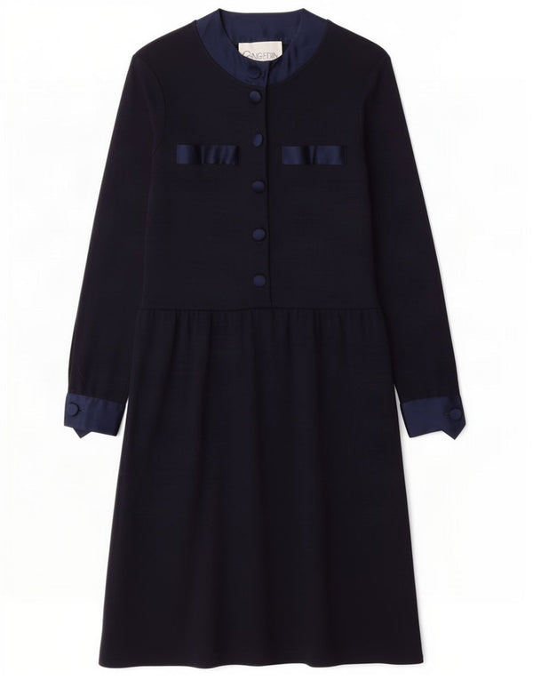 Vintage Womens Long Sleeve Maxi Dress IT 40 Small Navy Blue Wool