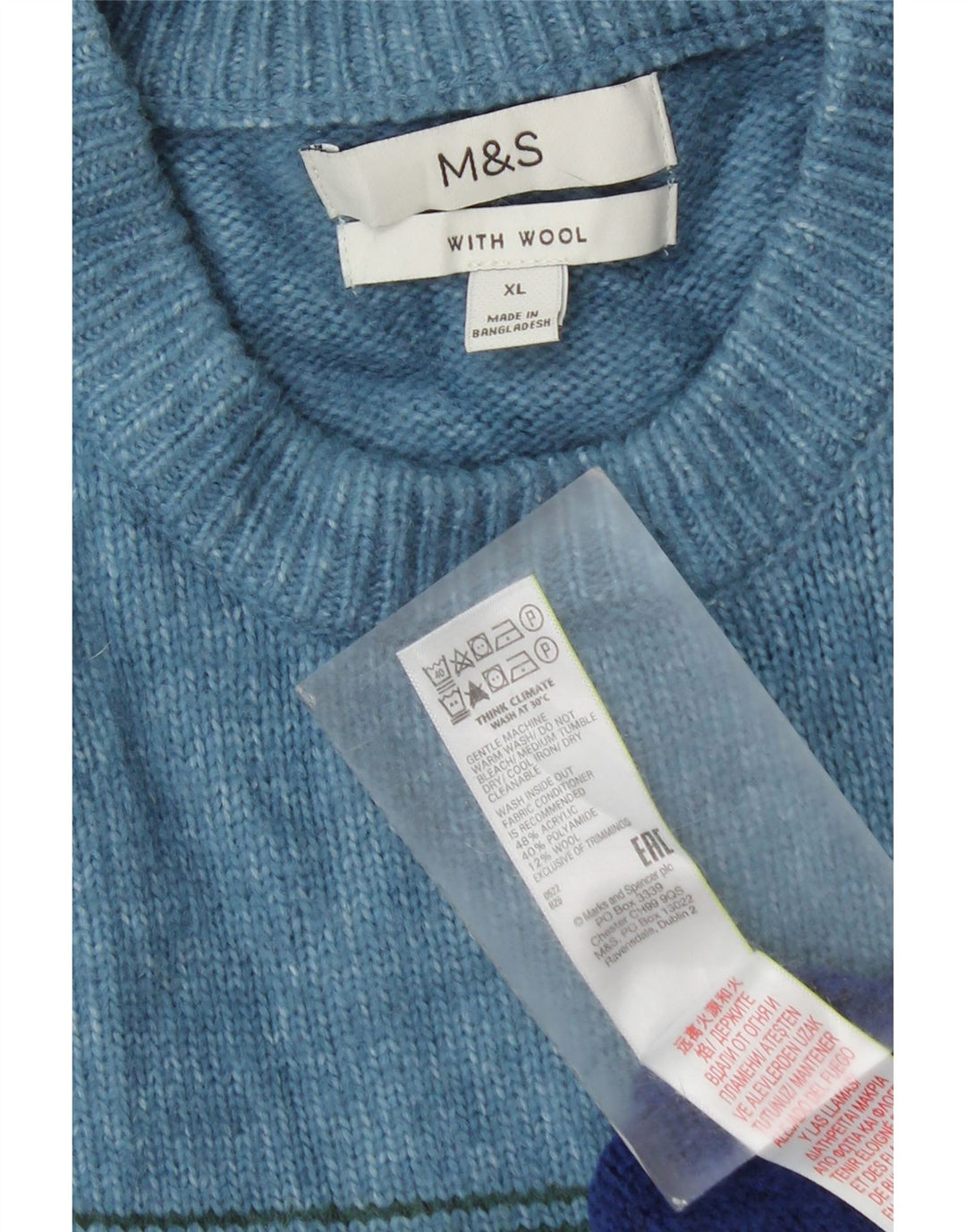 Marks & Spencer Mens Crew Neck Jumper Sweater XL Multicoloured Striped