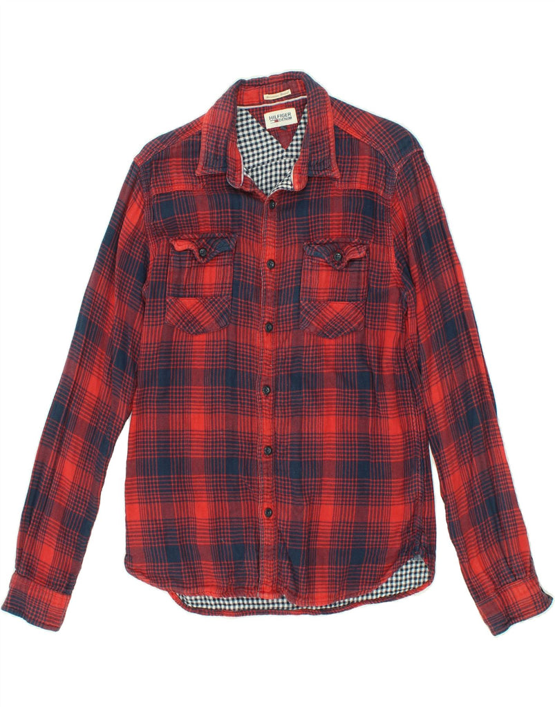 TOMMY HILFIGER Mens Shirt Medium Red Check Cotton | Vintage Tommy Hilfiger | Thrift | Second-Hand Tommy Hilfiger | Used Clothing | Messina Hembry 