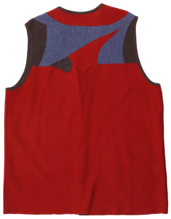 Vintage Womens Sleeveless Cardigan Sweater UK 22 3XL Red Colourblock