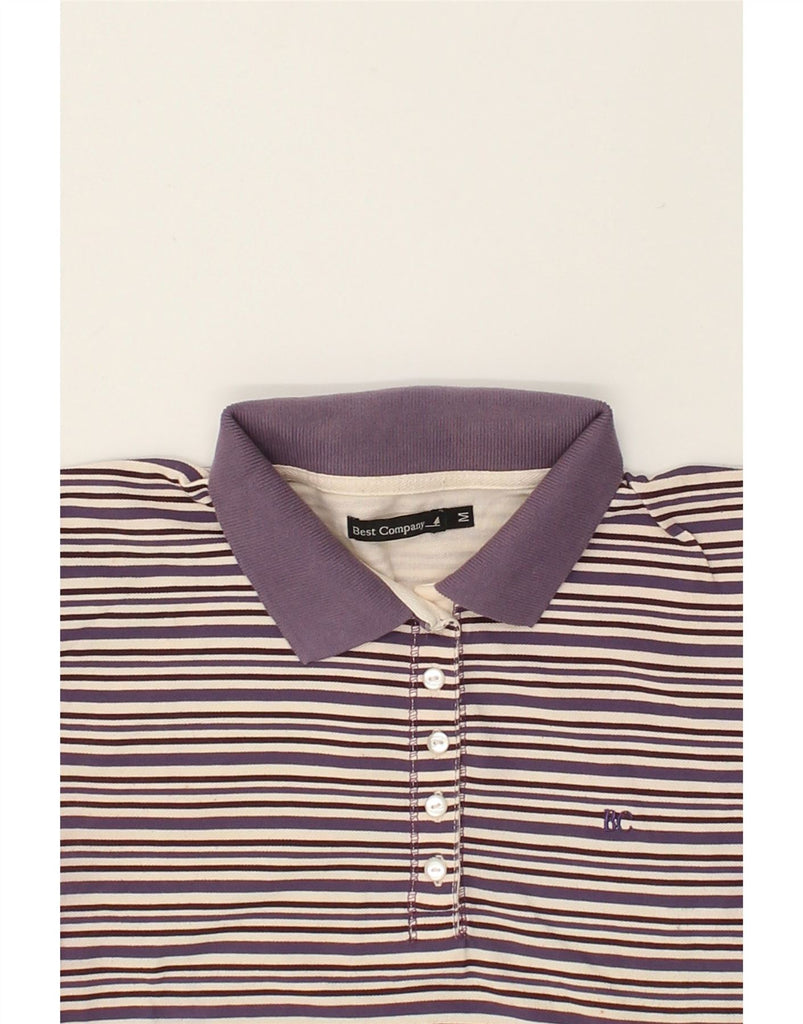 BEST COMPANY Womens Polo Shirt UK 14 Medium Purple Striped Cotton | Vintage Best Company | Thrift | Second-Hand Best Company | Used Clothing | Messina Hembry 