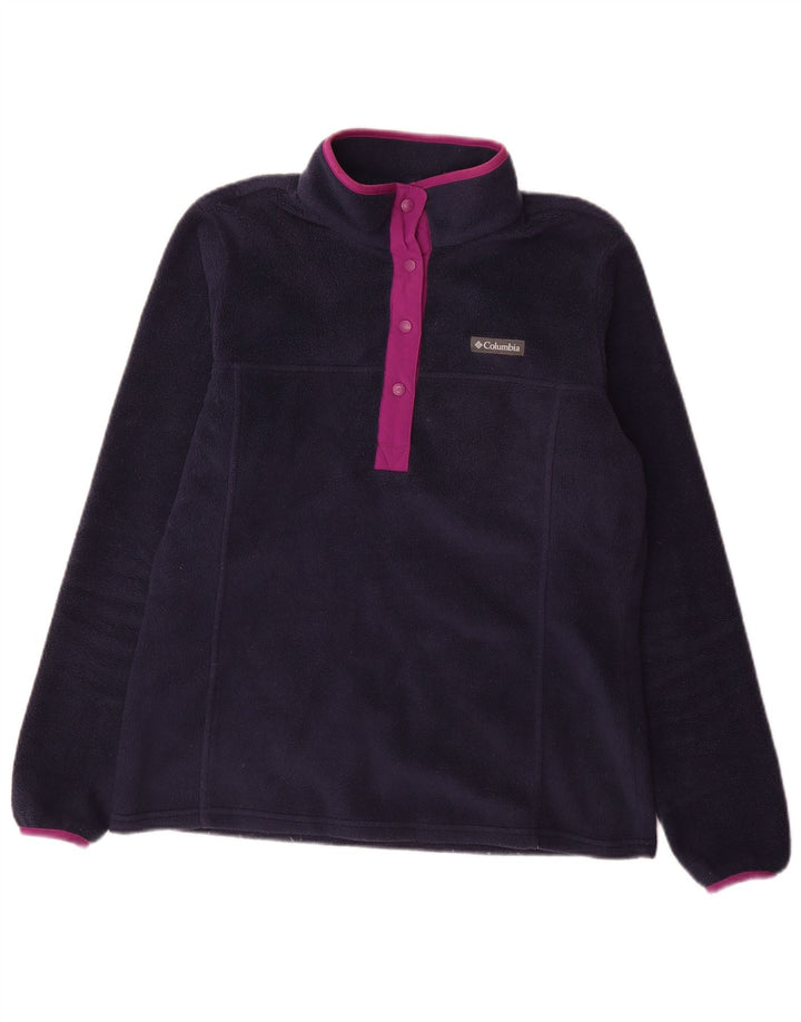 Columbia Womens Button Neck Fleece Jumper UK 14 Medium Navy Blue Polyester