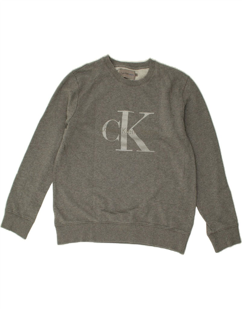 CALVIN KLEIN JEANS Womens Graphic Sweatshirt Jumper UK 20 2XL Grey | Vintage Calvin Klein Jeans | Thrift | Second-Hand Calvin Klein Jeans | Used Clothing | Messina Hembry 