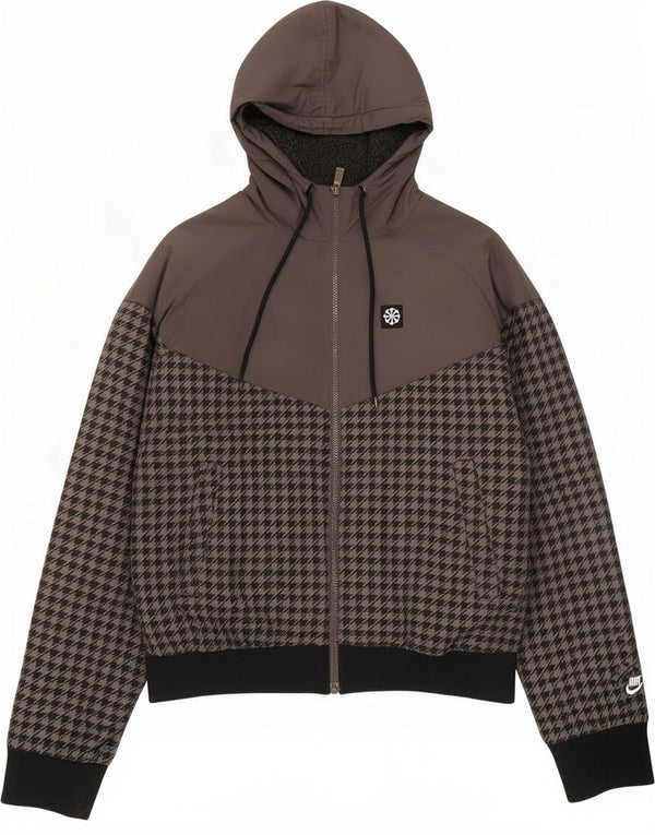 Nike Mens Hooded Bomber Jacket UK 34/36 Small Grey Houndstooth Polyester