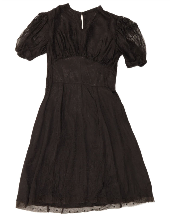 Vintage Womens Maxi Dress UK 12 Medium Black Floral