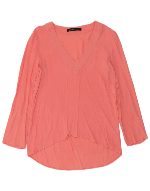 Zara Womens Long Sleeve Tunic Top UK 10 Small Pink Viscose