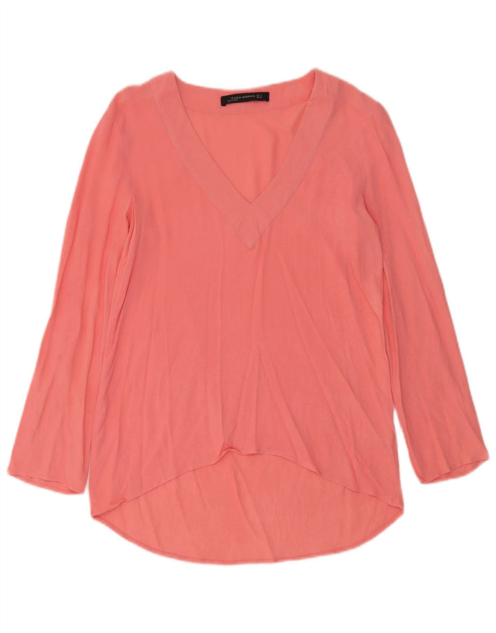 Zara Womens Long Sleeve Tunic Top UK 10 Small Pink Viscose