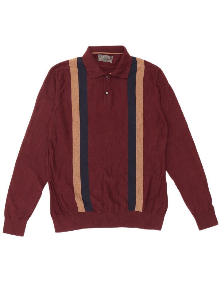MARKS & SPENCER Mens Polo Neck Jumper Sweater Medium Burgundy Colourblock