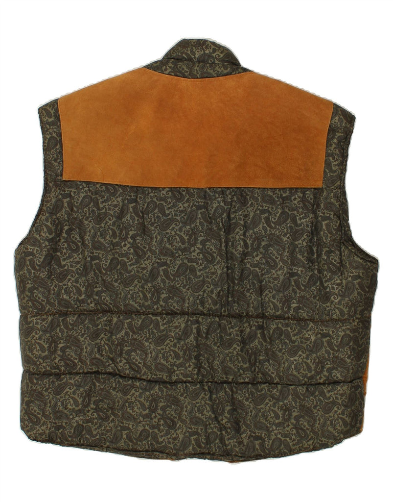 VERA PELLE Mens Leather Padded Gilet IT 56 3XL Brown Paisley Leather | Vintage Vera Pelle | Thrift | Second-Hand Vera Pelle | Used Clothing | Messina Hembry 