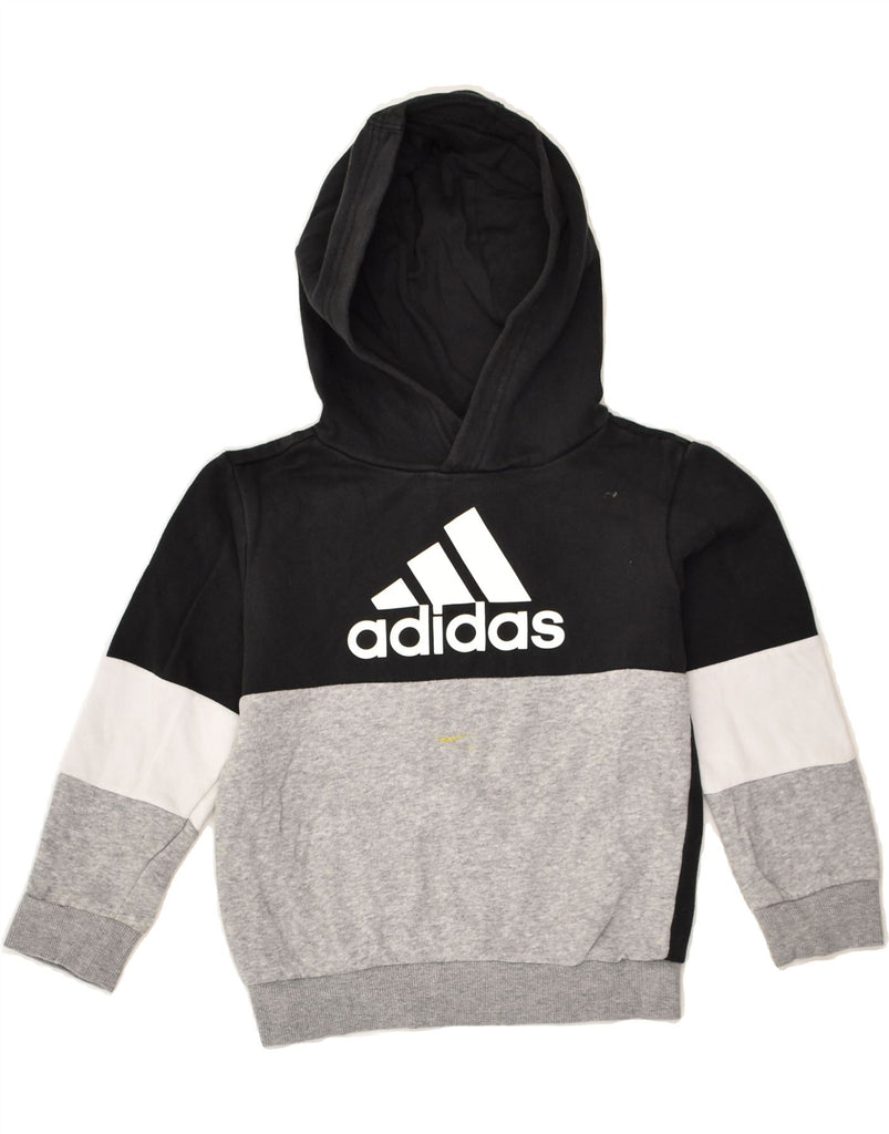 ADIDAS Boys Graphic Hoodie Jumper 5-6 Years 2XS  Black Colourblock Cotton | Vintage Adidas | Thrift | Second-Hand Adidas | Used Clothing | Messina Hembry 